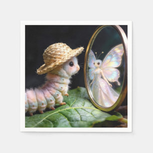 Fuzzy Caterpillar Staring at a Fairy Butterfly Napkin