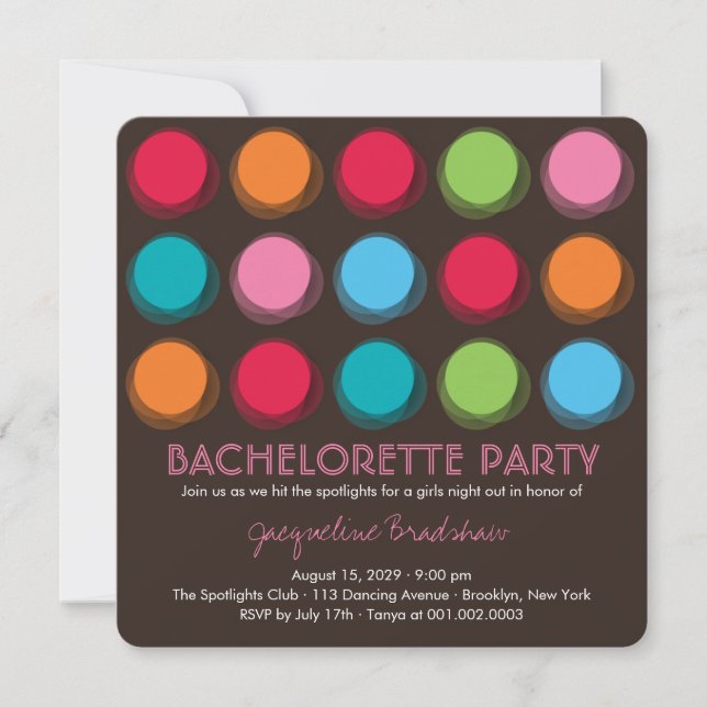 Fuzzy Colour Disco Dots Bachelorette Party Invite (Front)