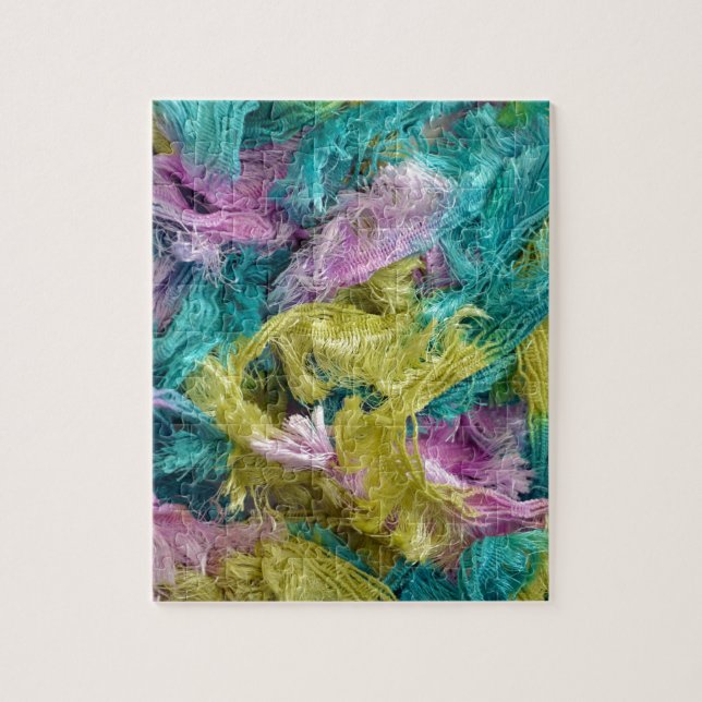 Fuzzy colourful strands of yarn background jigsaw puzzle (Vertical)