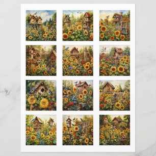 Fuzzy cut Sunflowers and Bird Houses Garden 2