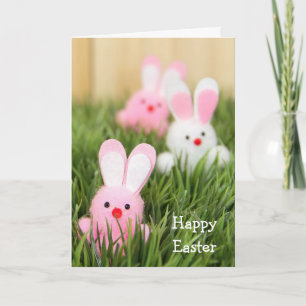 Fuzzy Easter Bunnies in Grass Card