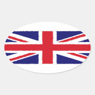 Fuzzy Edge Painted Union Jack Flag Oval Sticker