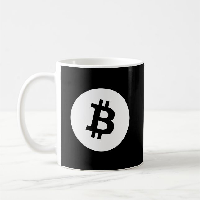 Fuzzy Express® Bitcoin White Logo Coffee Mug (Left)