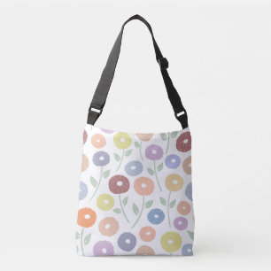 Fuzzy Flower Lg Pattern Pastels on White Crossbody Bag