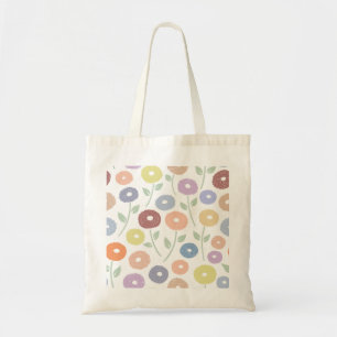Fuzzy Flower Lg Pattern Pastels on White Tote Bag