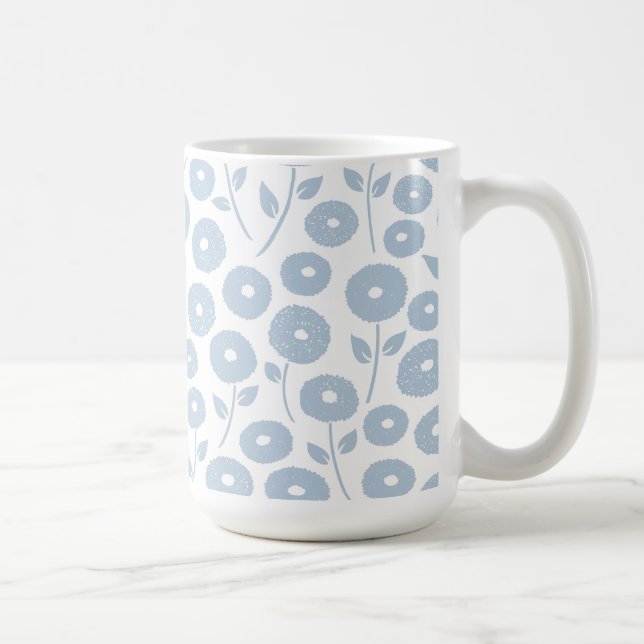 Fuzzy Flower Pattern Blue on White Coffee Mug (Right)