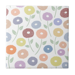 Fuzzy Flower Pattern Pastels Ceramic Tile