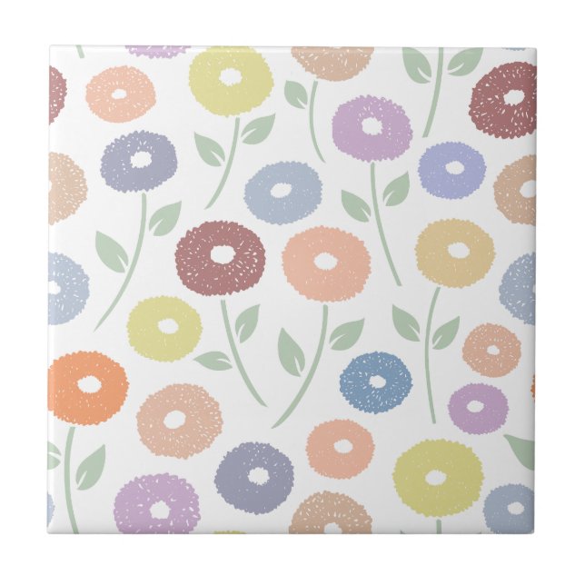 Fuzzy Flower Pattern Pastels Ceramic Tile (Front)