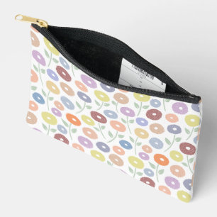 Fuzzy Flower Pattern Pastels on White Accessory Pouch