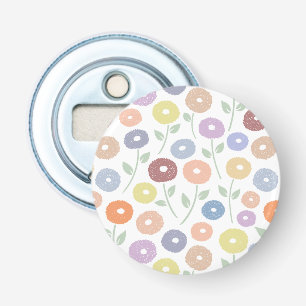 Fuzzy Flower Pattern Pastels on White Bottle Opener