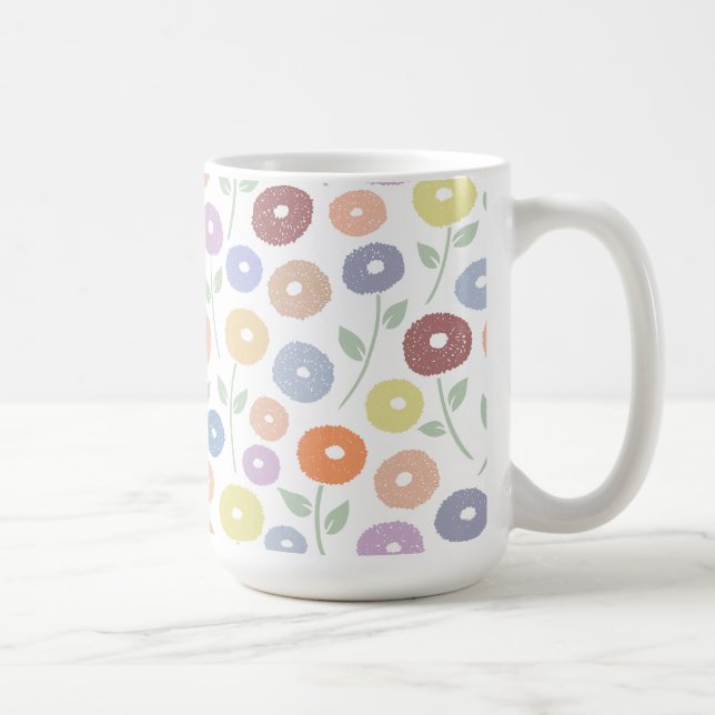 Fuzzy Flower Pattern Pastels on White Coffee Mug (Right)