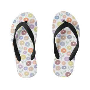 Fuzzy Flower Pattern Pastels on White Kid's Thongs