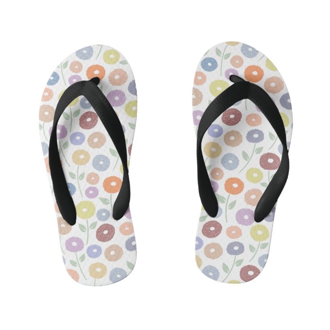 Fuzzy Flower Pattern Pastels on White Kid's Thongs (Footbed)