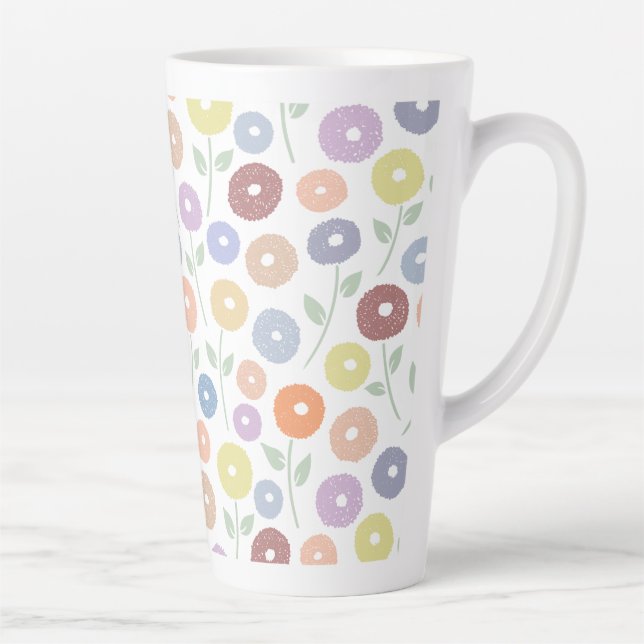 Fuzzy Flower Pattern Pastels on White Latte Mug (Right)