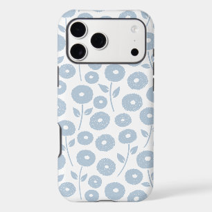Fuzzy Flower Rpt Pattern Blue on White