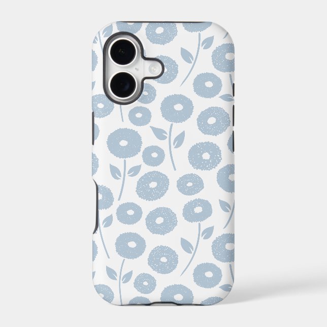 Fuzzy Flower Rpt Pattern Blue on White (Back)