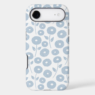 Fuzzy Flower Rpt Pattern Blue on White