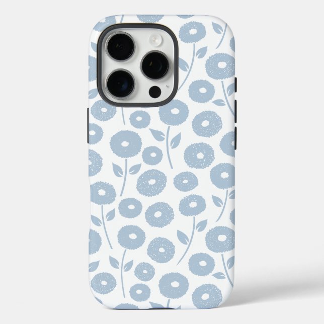 Fuzzy Flower Rpt Pattern Blue on White Case-Mate iPhone Case (Back)