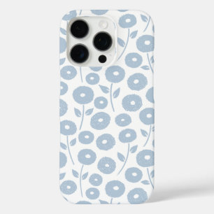 Fuzzy Flower Rpt Pattern Blue on White iPhone 16 Pro Case