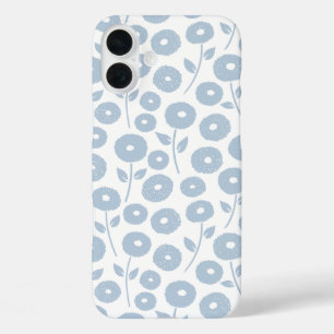 Fuzzy Flower Rpt Pattern Blue on White iPhone 16 Plus Case