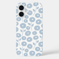 Fuzzy Flower Rpt Pattern Blue on White