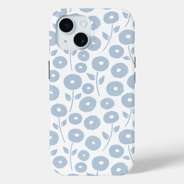 Fuzzy Flower Rpt Pattern Blue on White Case-Mate iPhone Case (Back)