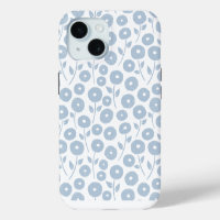 Fuzzy Flower Rpt Pattern Blue on White