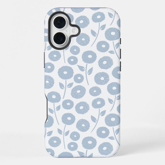 Fuzzy Flower Rpt Pattern Blue on White iPhone Case (Back)