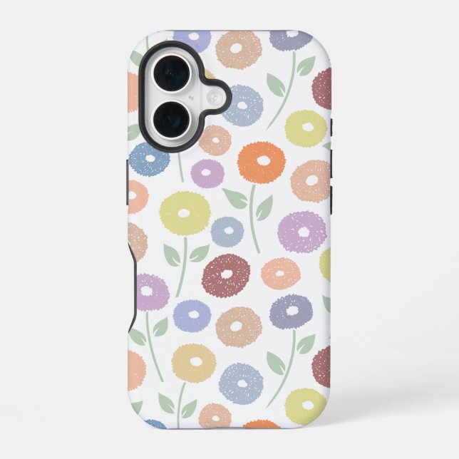 Fuzzy Flower Rpt Pattern Pastels on White iPhone 16 Case (Back)