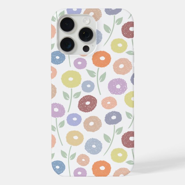 Fuzzy Flower Rpt Pattern Pastels on White iPhone Case (Back)