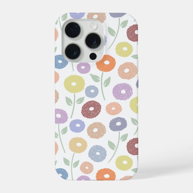 Fuzzy Flower Rpt Pattern Pastels on White iPhone Case (Back)