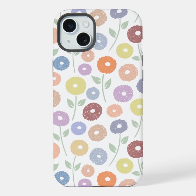 Fuzzy Flower Rpt Pattern Pastels on White iPhone Case (Back)