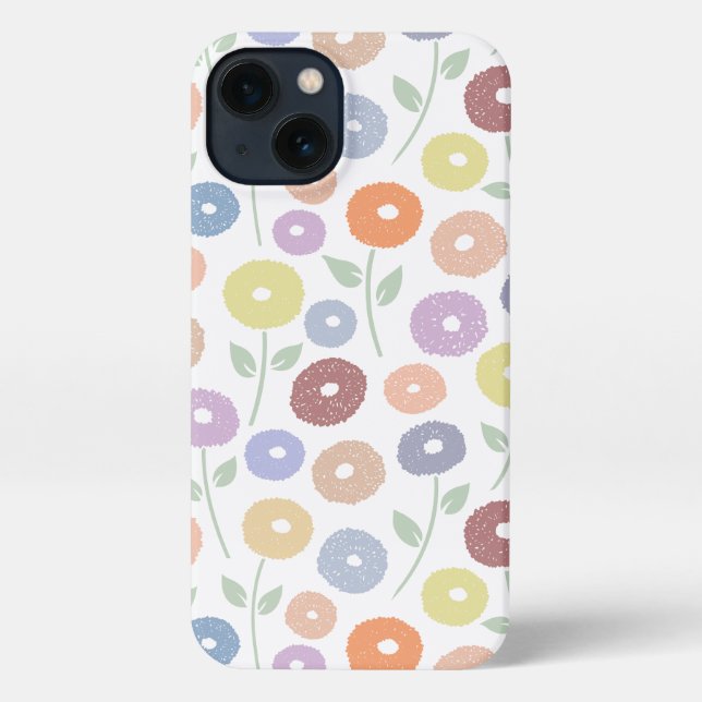 Fuzzy Flower Rpt Pattern Pastels on White iPhone Case (Back)