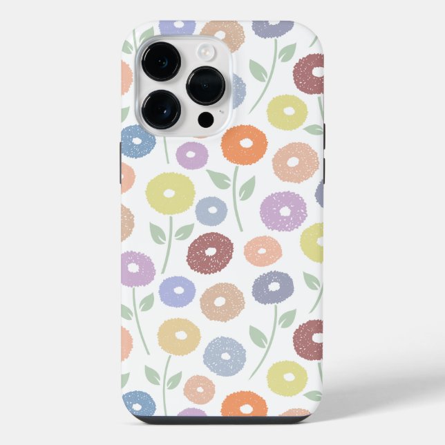 Fuzzy Flower Rpt Pattern Pastels on White iPhone Case (Back)