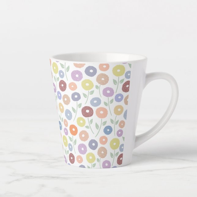 Fuzzy Flower Rpt Pattern Pastels on White Latte Mug (Right)