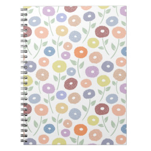 Fuzzy Flower Rpt Pattern Pastels on White Notebook