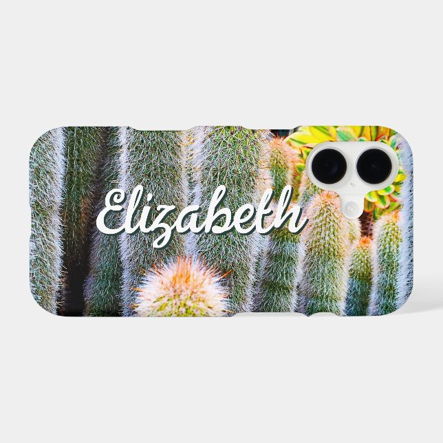Fuzzy Green Cacti Succulent Photo Monogram Name (Back (Horizontal))