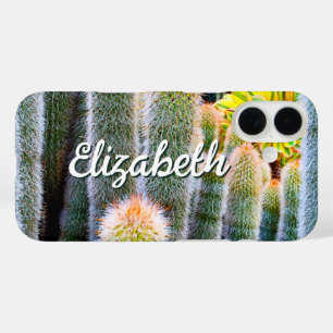 Fuzzy Green Cacti Succulent Photo Monogram Name iPhone 16 Case