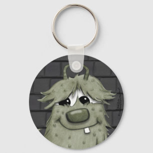 Fuzzy Green Monster with Heart Key Ring