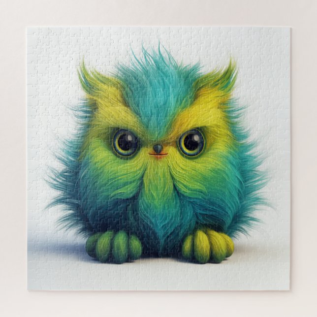Fuzzy Green Owl Creature Puzzle (Vertical)