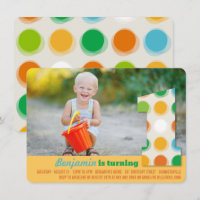 Fuzzy Modern Colour Dots 1st Birthday Party Photo