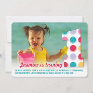 Fuzzy Modern Colour Dots 1st Birthday Party Photo Invitation