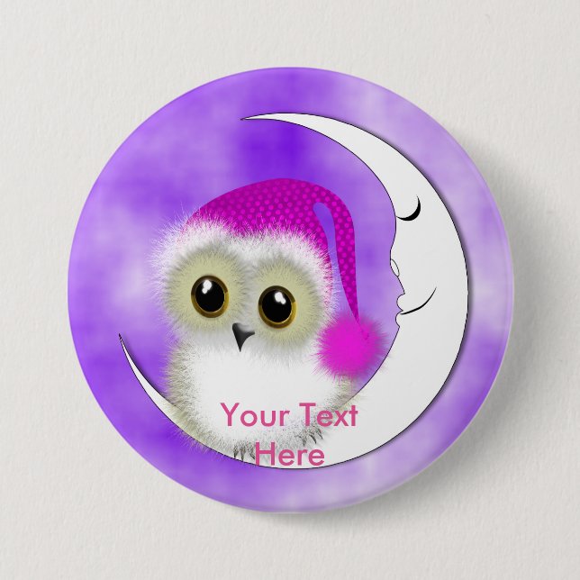 Fuzzy Night Owl Sleepover Personalised 7.5 Cm Round Badge (Front)