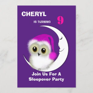 Fuzzy Night Owl Sleepover Personalised Invitation