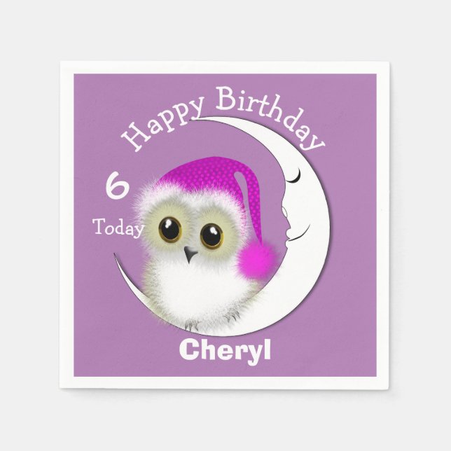 Fuzzy Night Owl Sleepover Personalised Napkin (Front)