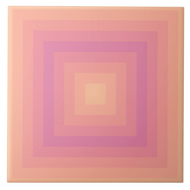 Fuzzy Peach Aurora Pink Squares Ceramic Tile (Front)