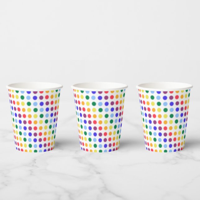Fuzzy Rainbow Drops Dotted Pattern Paper Cups (Multi)