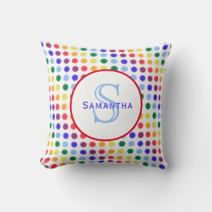 Fuzzy Rainbow Polka Dots Personalised Monogram Cushion