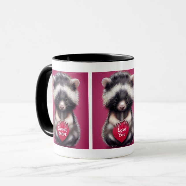 Fuzzy Skunk Heart Messages Mug (Front Left)