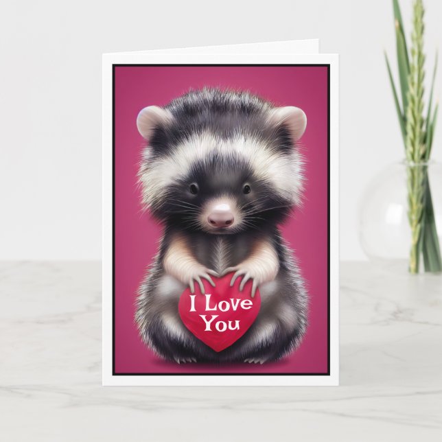 Fuzzy Skunk I Love You Valentine's Day Card (Front)